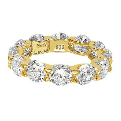 Suzy Levian Golden Sterling Silver Cubic Zirconia Round U-shape Eternity Band In Yellow