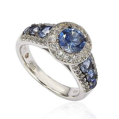 Suzy Levian Sterling Silver 3.61ct Tgw Sapphire And Diamond Bridal Engagement Ring In Blue