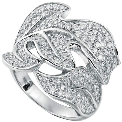 Suzy Levian Pave Cubic Zirconia Sterling Silver Leaf Ring In White