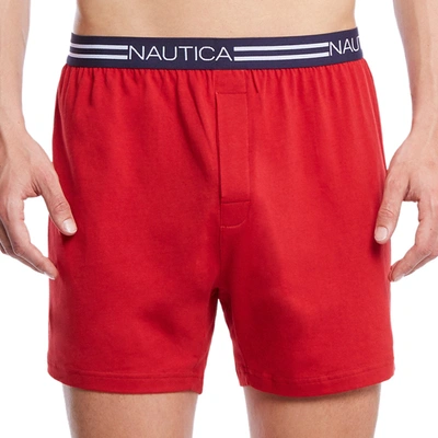 Nautica Mens Stretch Sail Print Knit Boxers In Red