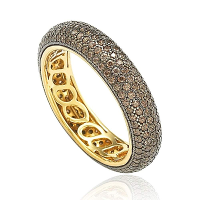 Suzy Levian Golden Sterling Silver Cubic Zirconia Brown Eternity Ring In Yellow