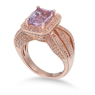 Suzy Levian Sterling Silver 4.3 Tcw Purple Amethyst Ring In Pink