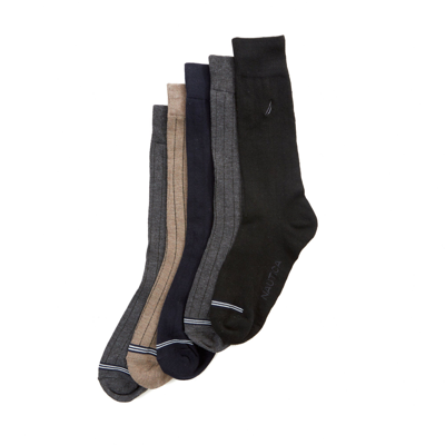 Nautica Mens Solid Ribbed Dress Socks, 5-pack In Grey
