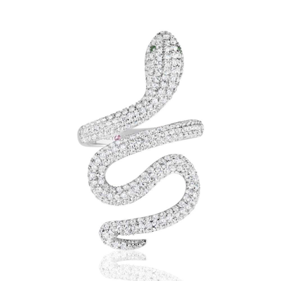 Suzy Levian Sterling Silver Cubic Zirconia Wild Snake Ring In White