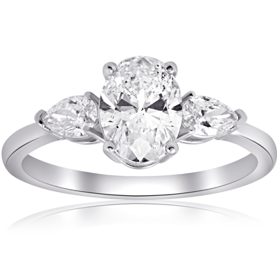 Pompeii3 1 1/2ct Oval & Pear Shape Diamond Engagement Ring 14k White Gold In Silver