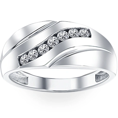 Pompeii3 Mens 1/3ct Diamond Wedding Ring 10k White Gold Anniversary Band In Silver