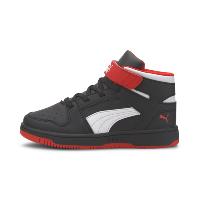 Puma Boys' Little Kids' Rebound Layup Mid Casual Shoes In  Black-high Risk Red- White