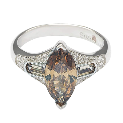 Suzy Levian Sterling Silver Brown Cubic Zirconia Marquise Ring