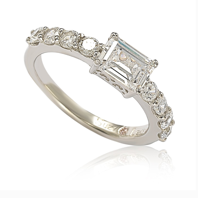Suzy Levian Sterling Silver Assher Cut Cubic Zirconia Bridal Eternity Band In White