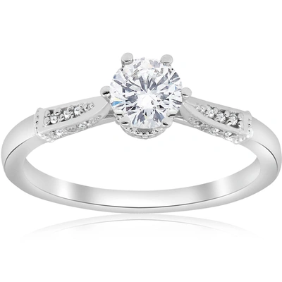 Pompeii3 5/8ct Diamond Engagement Ring Vintage 14k White Gold Round Cut
