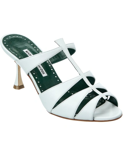 Manolo Blahnik Nooramu 70 Leather Sandal In White