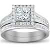 Pompeii3 1 Ct Tdw Princess Cut Halo Diamond Engagement Wedding Ring Set 10k White Gold In Silver