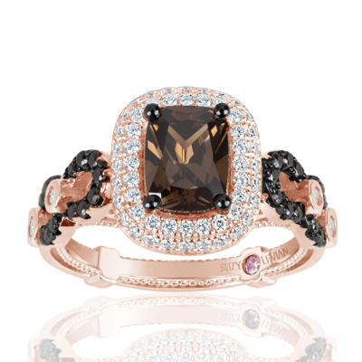 Suzy Levian Rose Sterling Silver Brown Chocolate And White Cubic Zirconia Engagement Ring