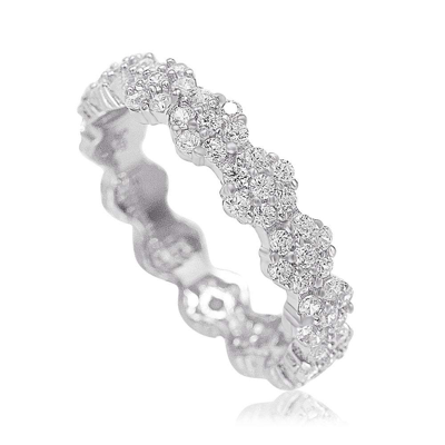 Suzy Levian Sterling Silver Cubic Zirconia Floral Eternity Band In White