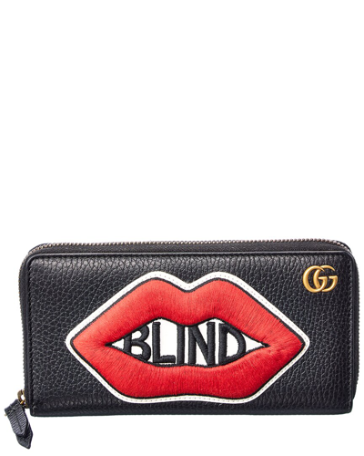 Gucci Black Leather Blind Lips Wallet (authentic In Multi ModeSens