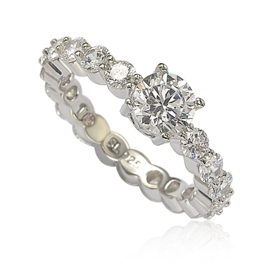 Suzy Levian Sterling Silver Round Cut Cubic Zirconia Bridal Eternity Band In White