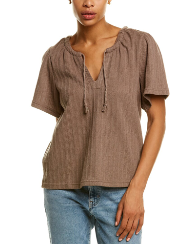 Madewell Pointelle Tie-neck Tunic Top In Brown