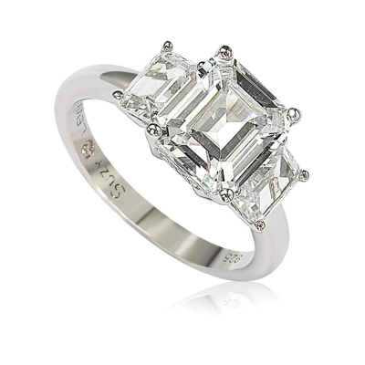 Suzy Levian Sterling Silver Emerald Cut 3.50cttw Cubic Zirconia 3-stone Engagement Ring In White