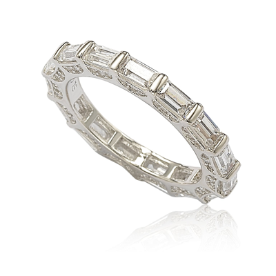 Suzy Levian Sterling Silver Petite Baguette Cubic Zirconia Eternity Band In White