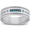 POMPEII3 1/2 CT MENS BLUE DIAMOND PRINCESS CUT WEDDING RING 10K WHITE GOLD