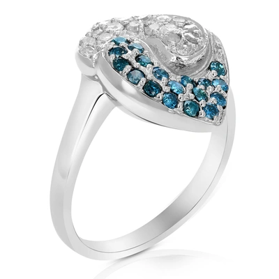 Vir Jewels 0.80 Cttw Blue And White Diamond Ring .925 Sterling Silver With Rhodium Plating