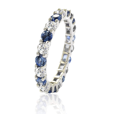 Suzy Levian Sterling Silver Blue & White Sapphire & Diamond Accent Eternity Ring