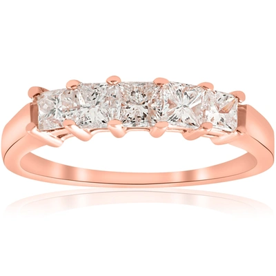 Pompeii3 1ct Princess Cut Diamond 5-stone Wedding Anniversary Ring 14k Rose Gold In Pink