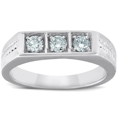 Pompeii3 10k White Gold 5/8 Ct 3-stone Mens Braided Heavy Weight Ring Wedding Band In Silver