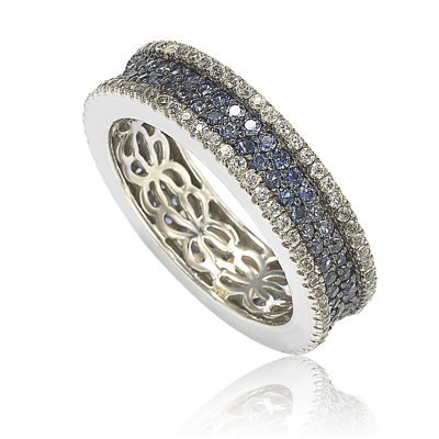 Suzy Levian Sterling Silver Sapphire And Diamond Accent Pave Eternity Band In Blue