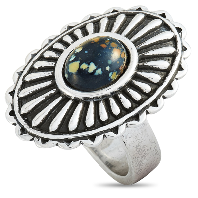 King Baby Large Starburst Concho Silver And Spotted Turquoise Ring In White