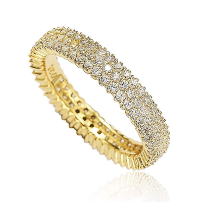 Suzy Levian Golden Sterling Silver Micro-pave White Cubic Zirconia Eternity Band In Yellow