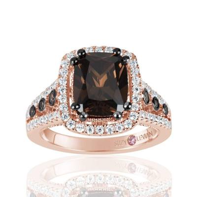 Suzy Levian Rose Sterling Silver Brown Chocolate And White Cubic Zirconia Engagement Ring