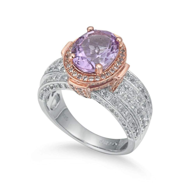 Suzy Levian Two-tone Sterling Silver 4.9 Cttw Purple Amethyst Ring