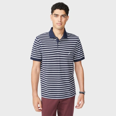 Nautica Mens Classic Fit Striped Premium Cotton Polo In Blue