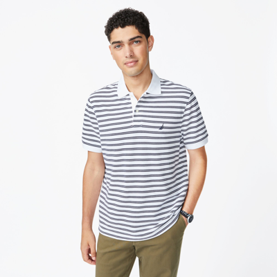 Nautica Mens Classic Fit Striped Premium Cotton Polo In White