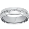 Pompeii3 Mens Diamond 3/8ct Eternity Ring Wedding Band 14k White Gold High Polished 7mm In Silver