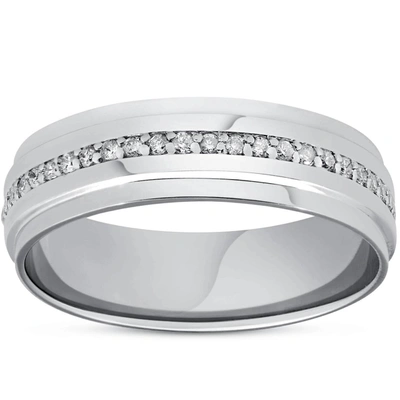 Pompeii3 Mens Diamond 3/8ct Eternity Ring Wedding Band 14k White Gold High Polished 7mm In Silver