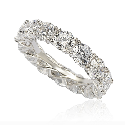 Suzy Levian Sterling Silver Cubic Zirconia Gladiator Setting Eternity Band In White