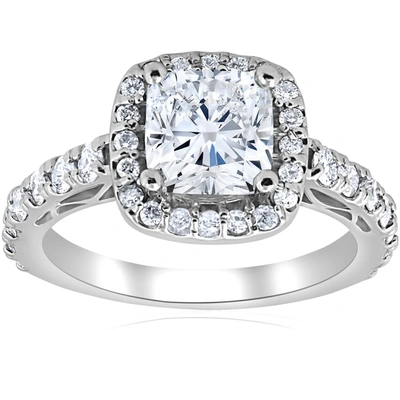 Pompeii3 2 1/5 Ct Cushion Diamond Vintage Halo Engagement Ring 14k White Gold In Silver