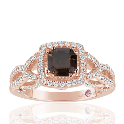 Suzy Levian Rose Sterling Silver Asscher Cut Brown And White Cubic Zirconia Engagement Ring