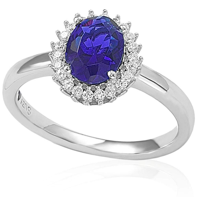 Suzy Levian Sterling Silver Created Blue Sapphire Ring
