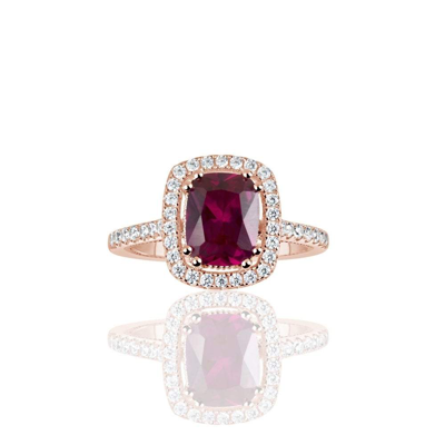 Suzy Levian Rose Sterling Silver Elongated Cushion Cut Created Ruby Engagement Ring In Red