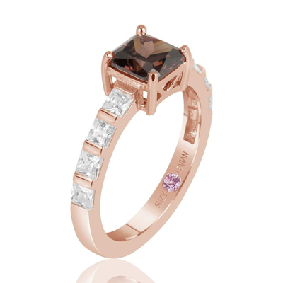 Suzy Levian Rose Sterling Silver Light Brown Asscher Cut Cubic Zirconia Solitaire Engagement Ring