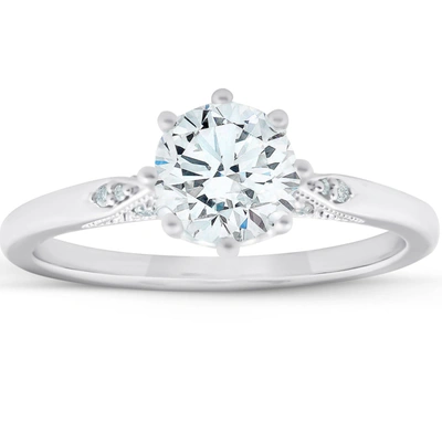 Pompeii3 1.05 Ct Diamond Engagement Ring Vintage Accent 14k White Gold 8 Prong