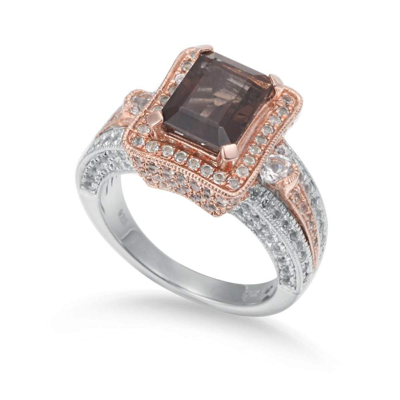 Suzy Levian Sterling Silver Smoky Quartz 5.9 Cttw Ring In Brown