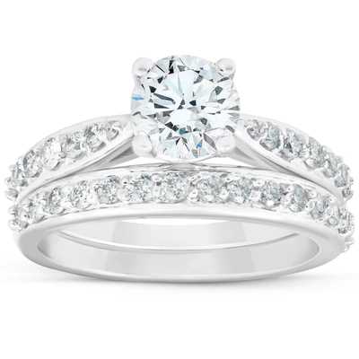 Pompeii3 1 3/4ct Diamond Engagement Matching Wedding Ring Set 14k White Gold In Silver