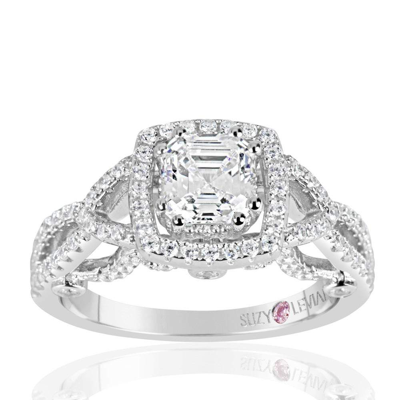 Suzy Levian Sterling Silver Asscher Cut White Cubic Zirconia Engagement Ring