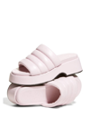 Ganni Vegea Wine Leather Platform Puffy Slide Sandals In Purple
