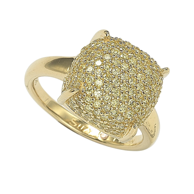 Suzy Levian Pave Yellow Cubic Zirconia In Golden Sterling Silver Ring In White