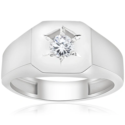 Pompeii3 Mens 1/6ct Diamond Solitaire High Polished Wedding Ring 10k White Gold